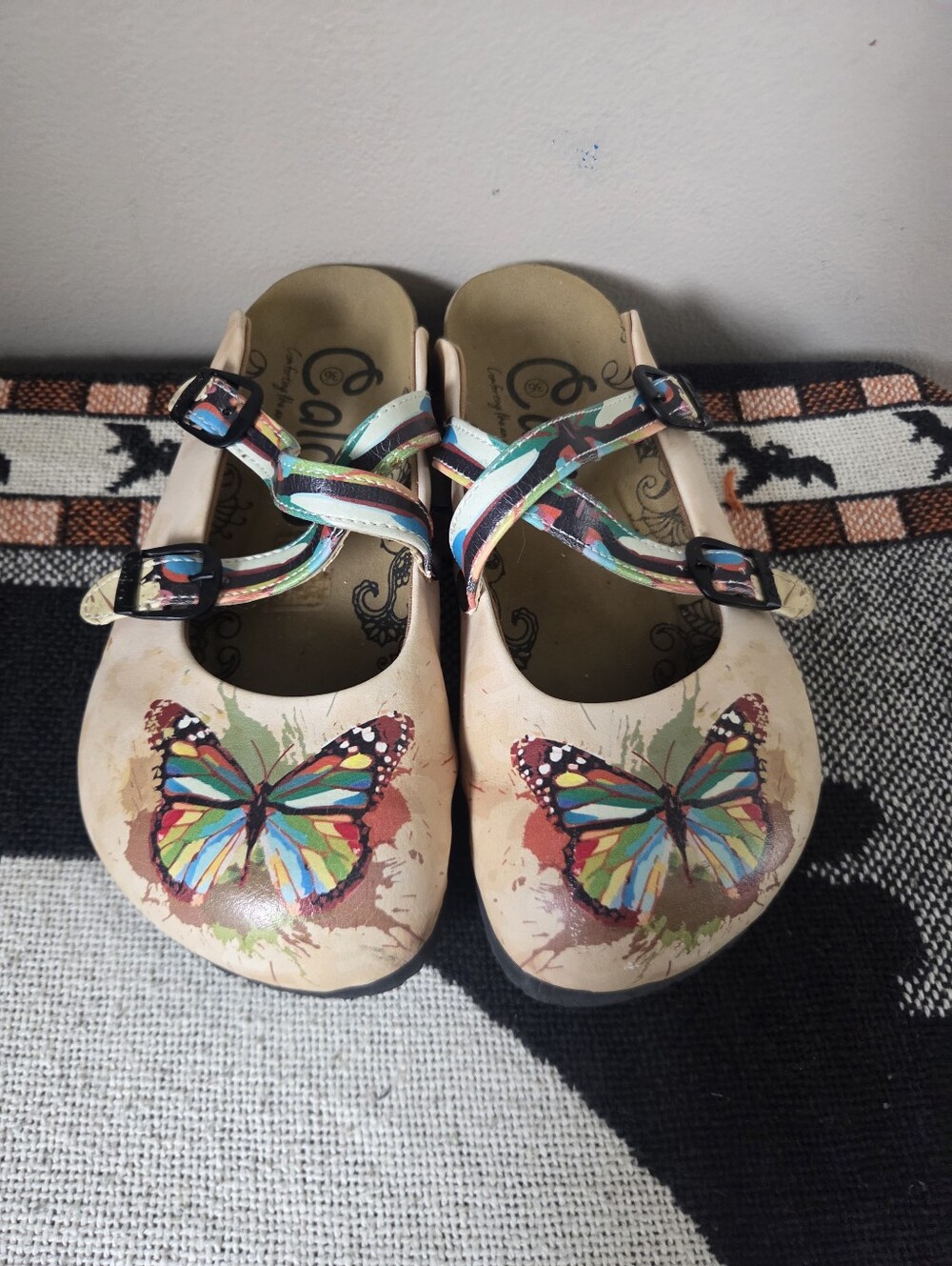 Calceo handmade butterfly slip on clogs 36